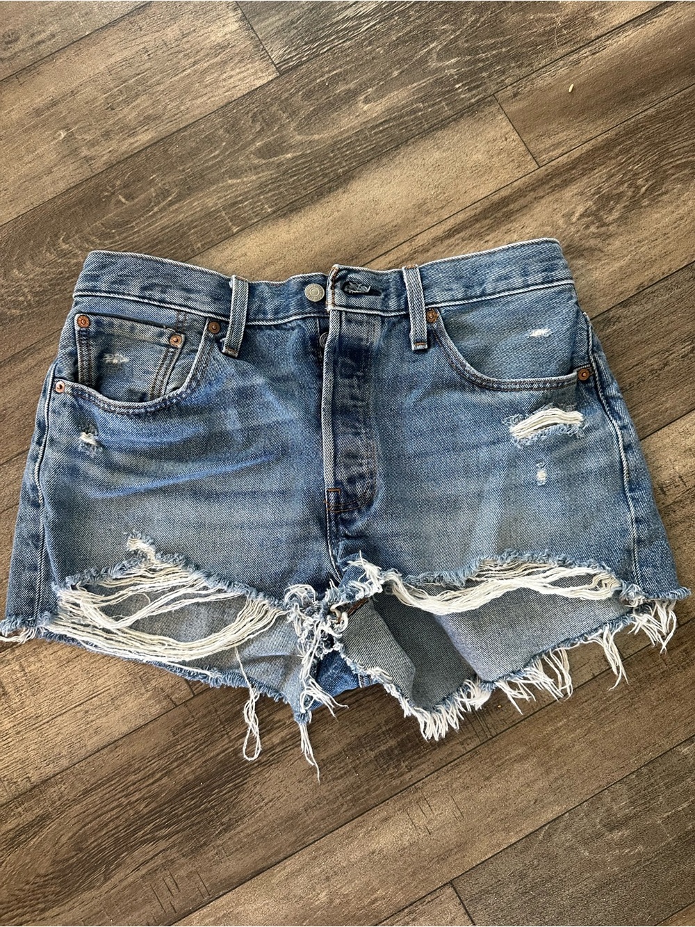 Levi's 501 Blue Distressed Cutoff Denim Shorts